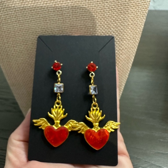 Jewelry - Gold and Red Heart Wing Earrings